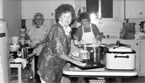 The cinnamon bun bakers at a past Price is Right Sale are from left Lila Bacon