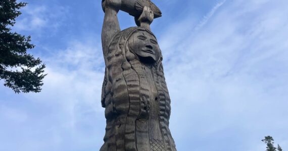 The Maiden of Deception Pass statue, representing a woman called to the sea and providing abundance, stands at Rosario Beach. (Photo by Sam Fletcher)