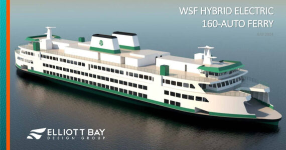 Photo courtesy of WSDOT
A rendering of the new hybrid-electric ferry design that went out to bid last year.
