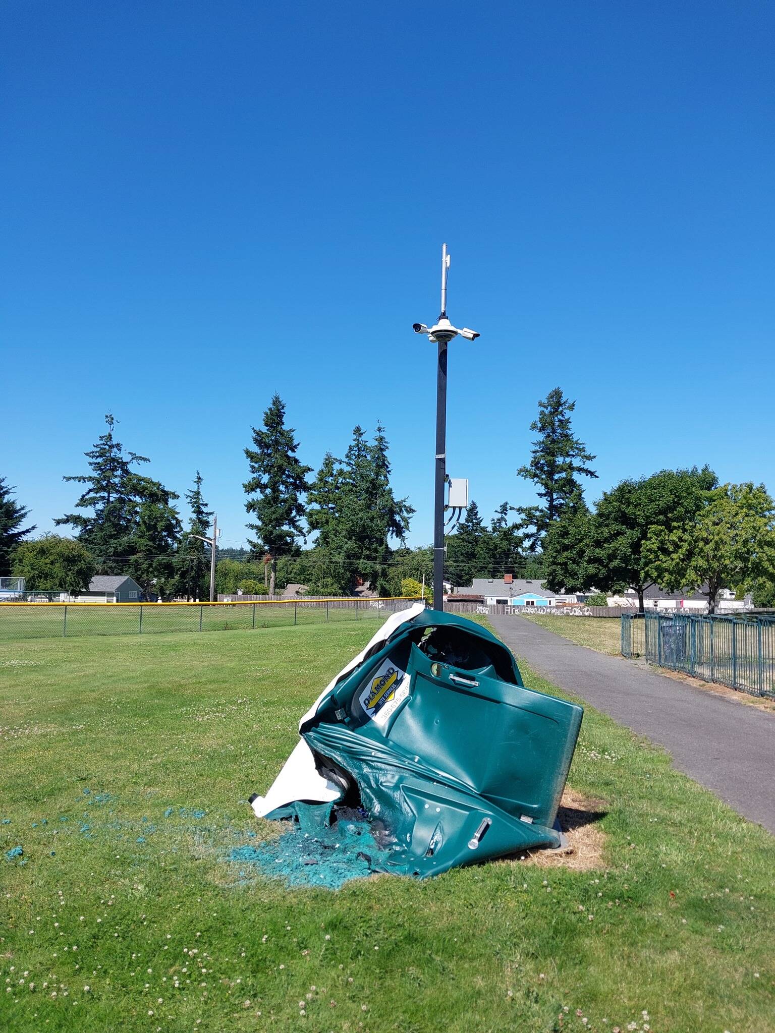 A port-a-potty was the sad victim of arson.