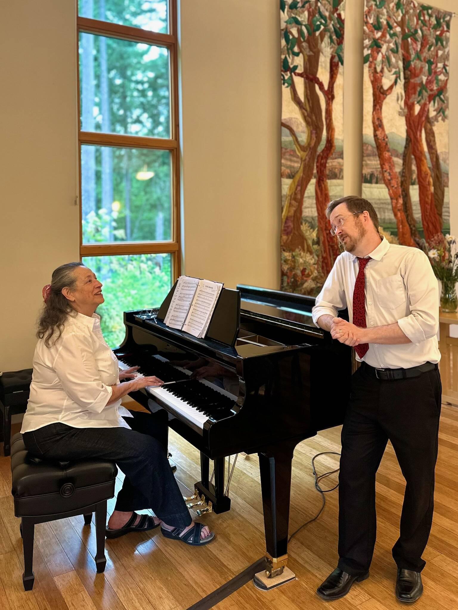 Photo provided. 
Pianist Eileen Soskin and singer Darren McCoy practice some Broadway show tunes this week.