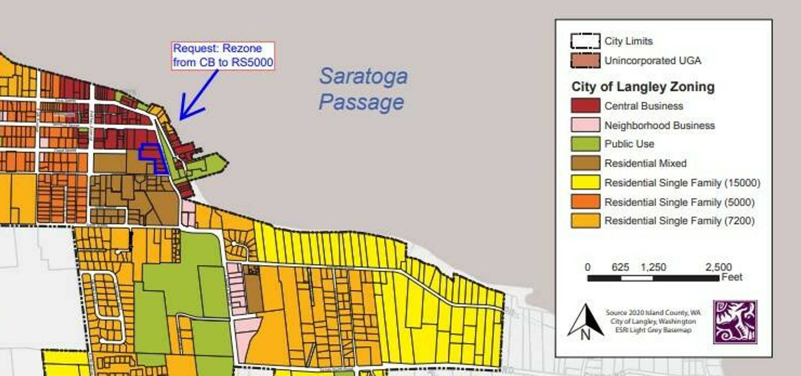 (Photo provided) This portion of a City of Langley zoning map shows where the rezoning request is located.