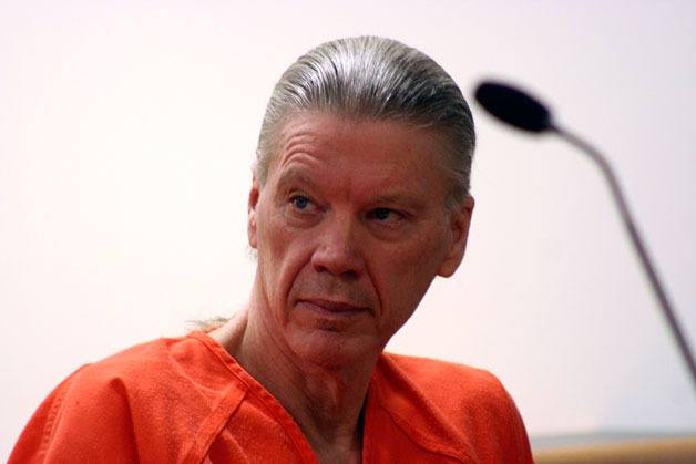 Convicted murderer James Huden listens as Gail Oneal addresses him during his sentencing hearing Tuesday morning. Huden murdered her son
