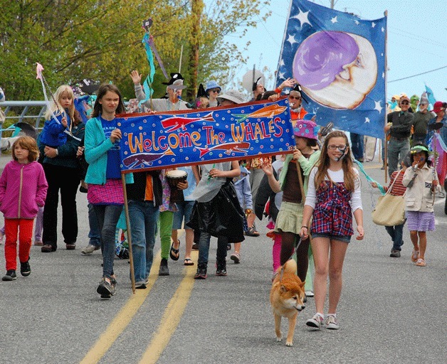 Last year’s Whale Day drew hundreds of visitors as the parade marched down First Street to welcome the whales. Below